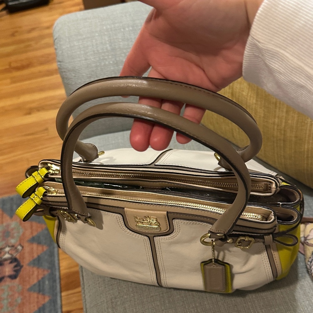 Coach White and Yellow Satchel - Picture 4 of 12